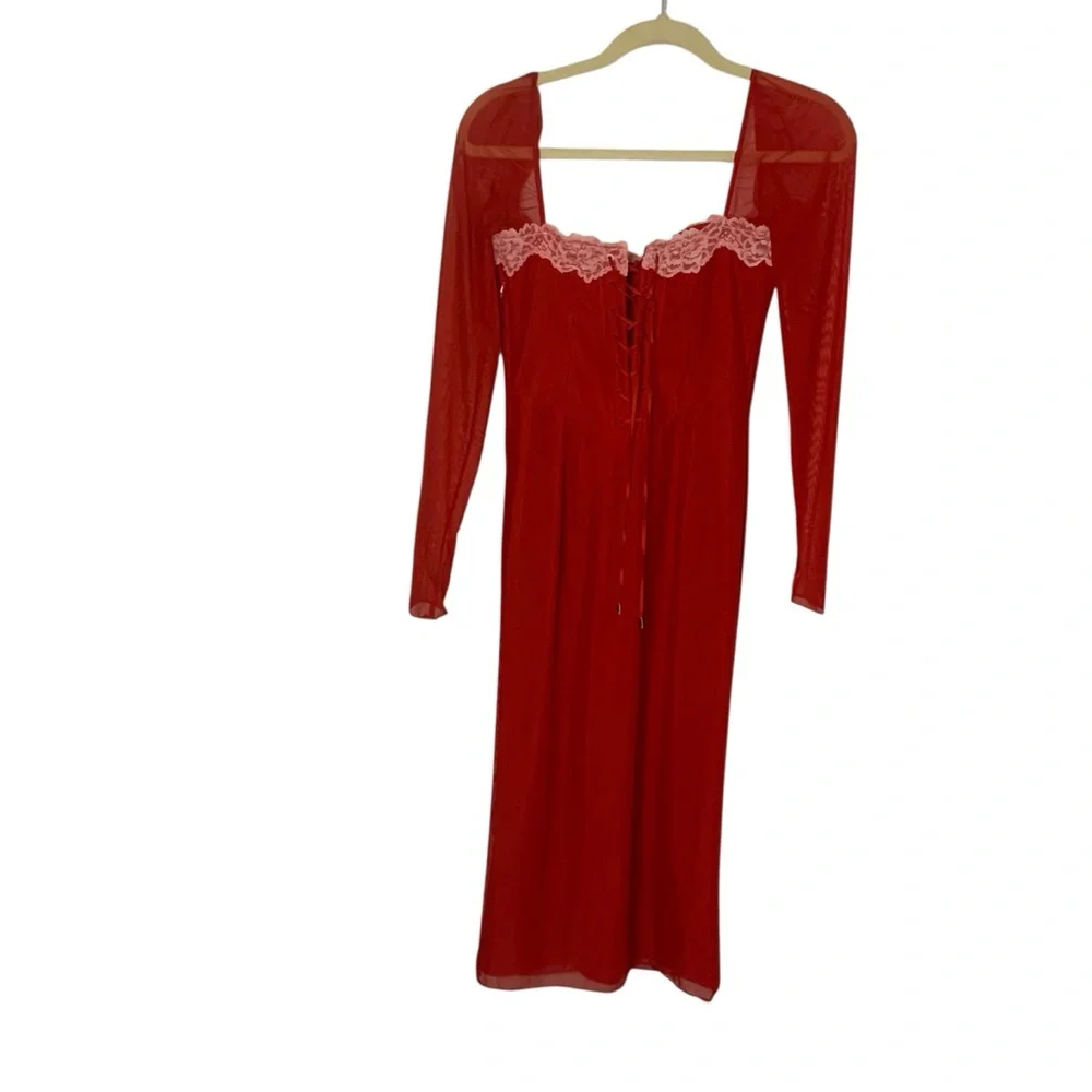 House of CB MP Scarlet Red Pink Lace Nylon Bodycon Corset Seraphina Dress Glam - Picture 5 of 9